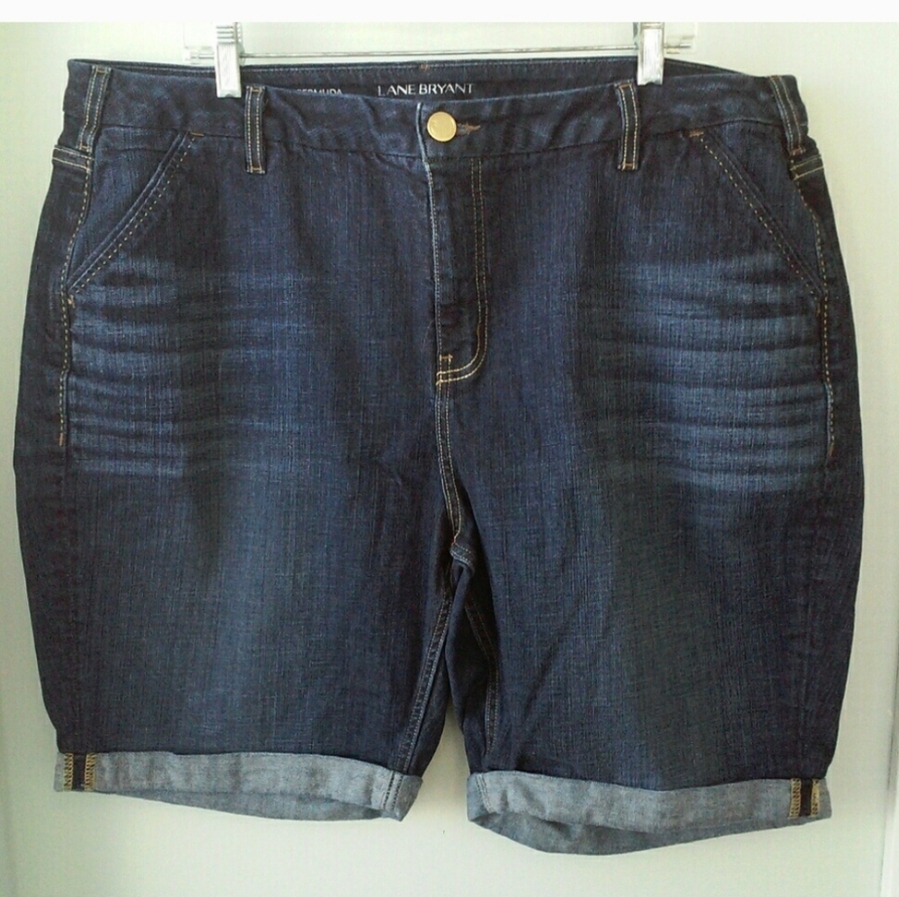 Lane Bryant Dark Blue Denim Rolled-Hem Bermuda Shorts Size 22